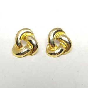 Vintage Gold Tone Knot Shape Stud Earrings, Retro 80s Style, Estate